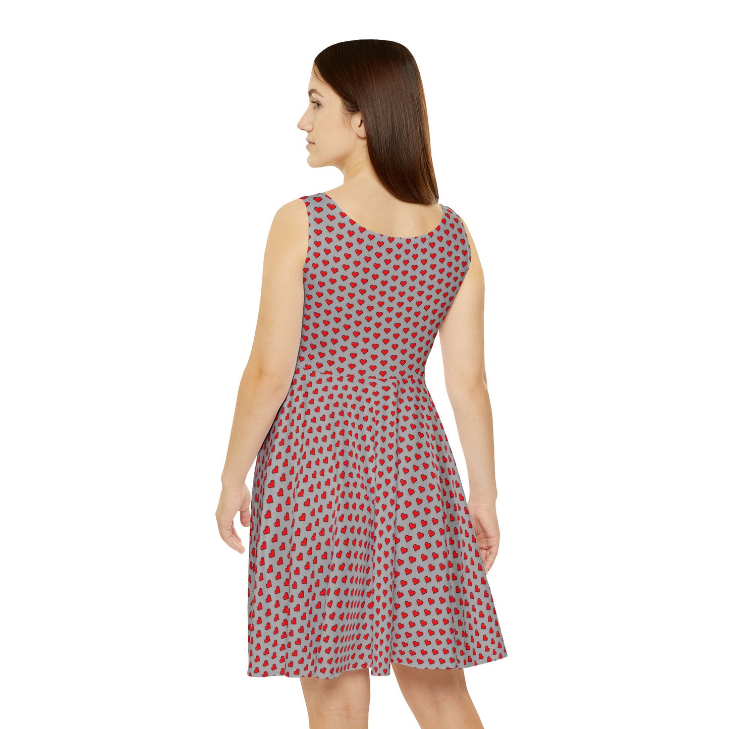 Pixel Hearts Skater Dress – Gray