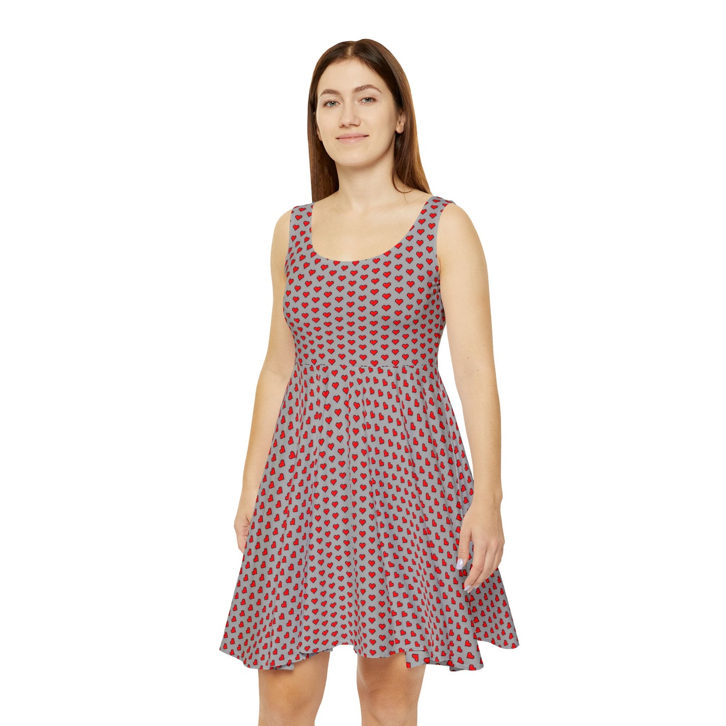 Pixel Hearts Skater Dress – Gray