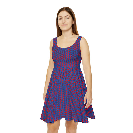 Pixel Hearts Skater Dress – Blue