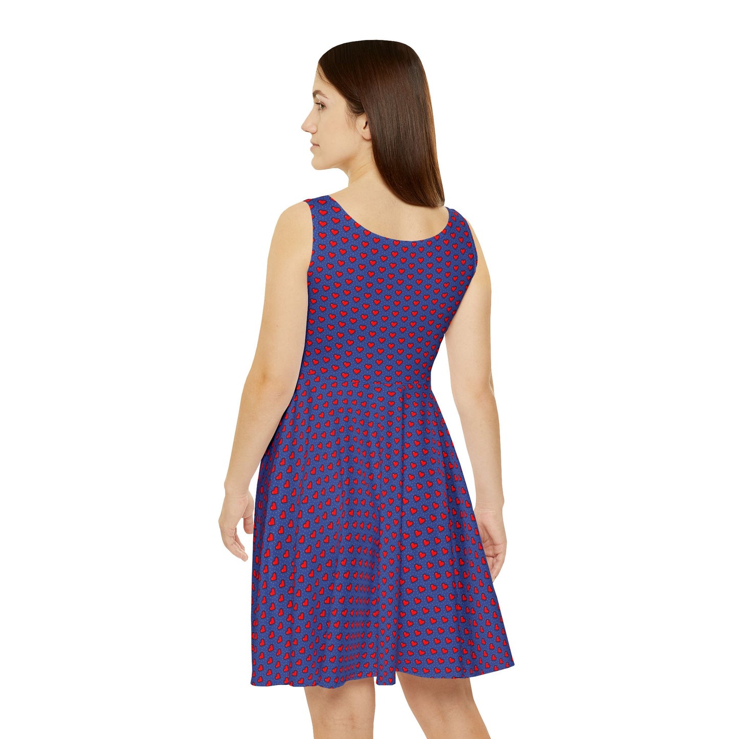Pixel Hearts Skater Dress – Blue