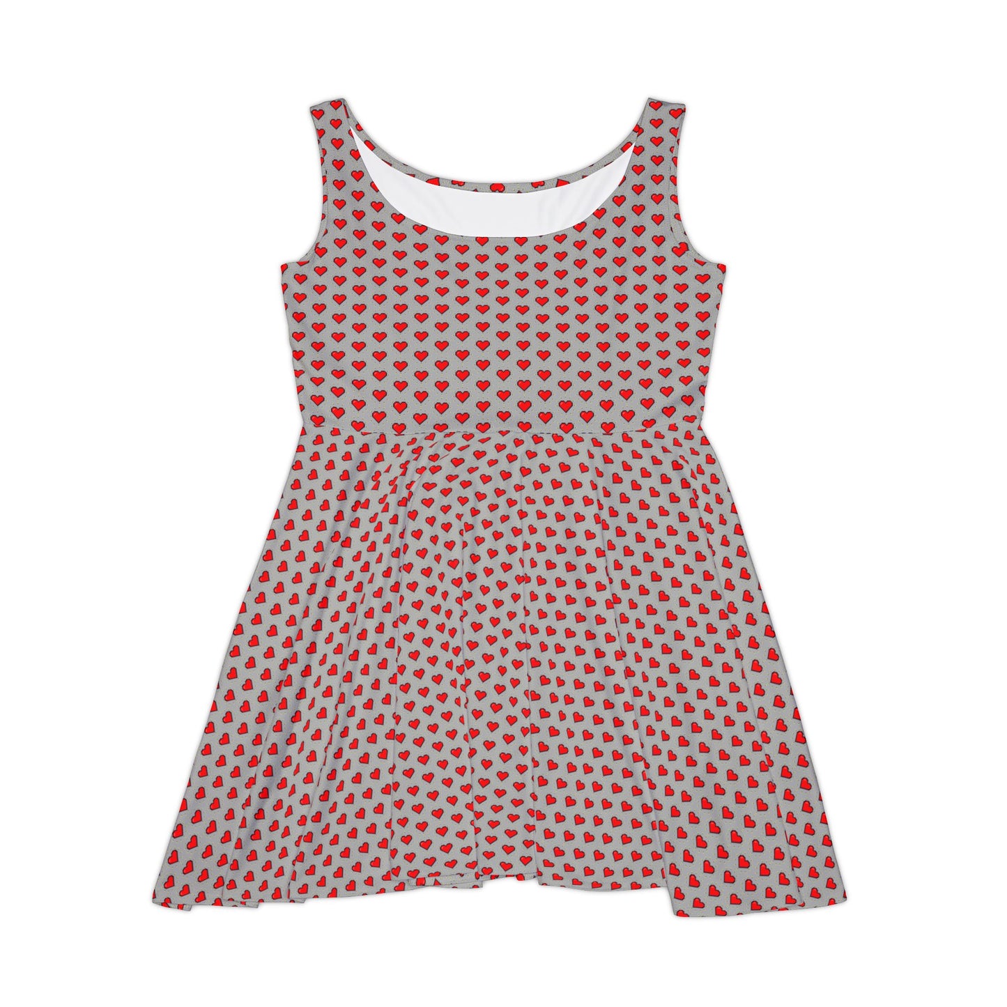 Pixel Hearts Skater Dress – Gray