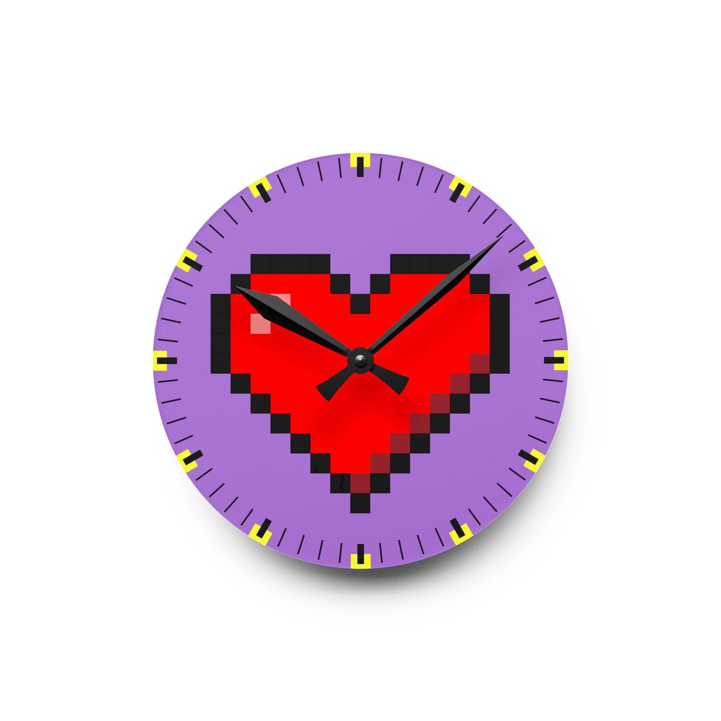 Heart Retro Pixel Art RPG Lavander Acrylic Wall Clock