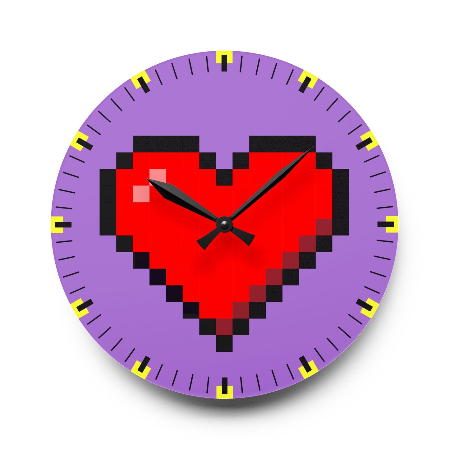 Heart Retro Pixel Art RPG Lavander Acrylic Wall Clock