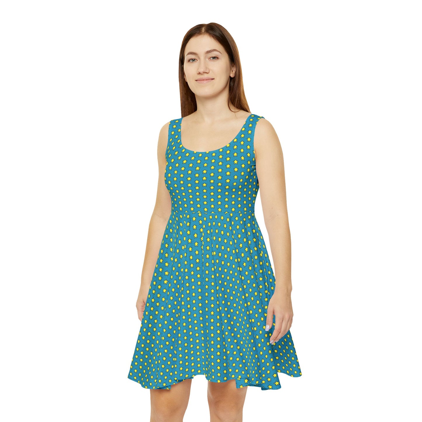 Retro Star Pixel Art Skater Dress – Teal