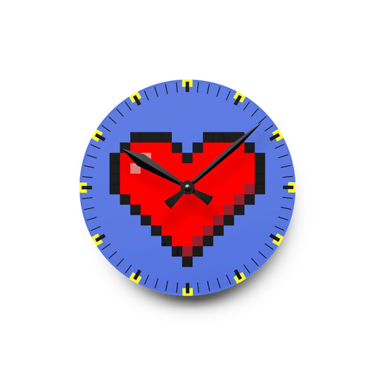 Heart Retro Pixel Art Classic Blue Acrylic Wall Clock