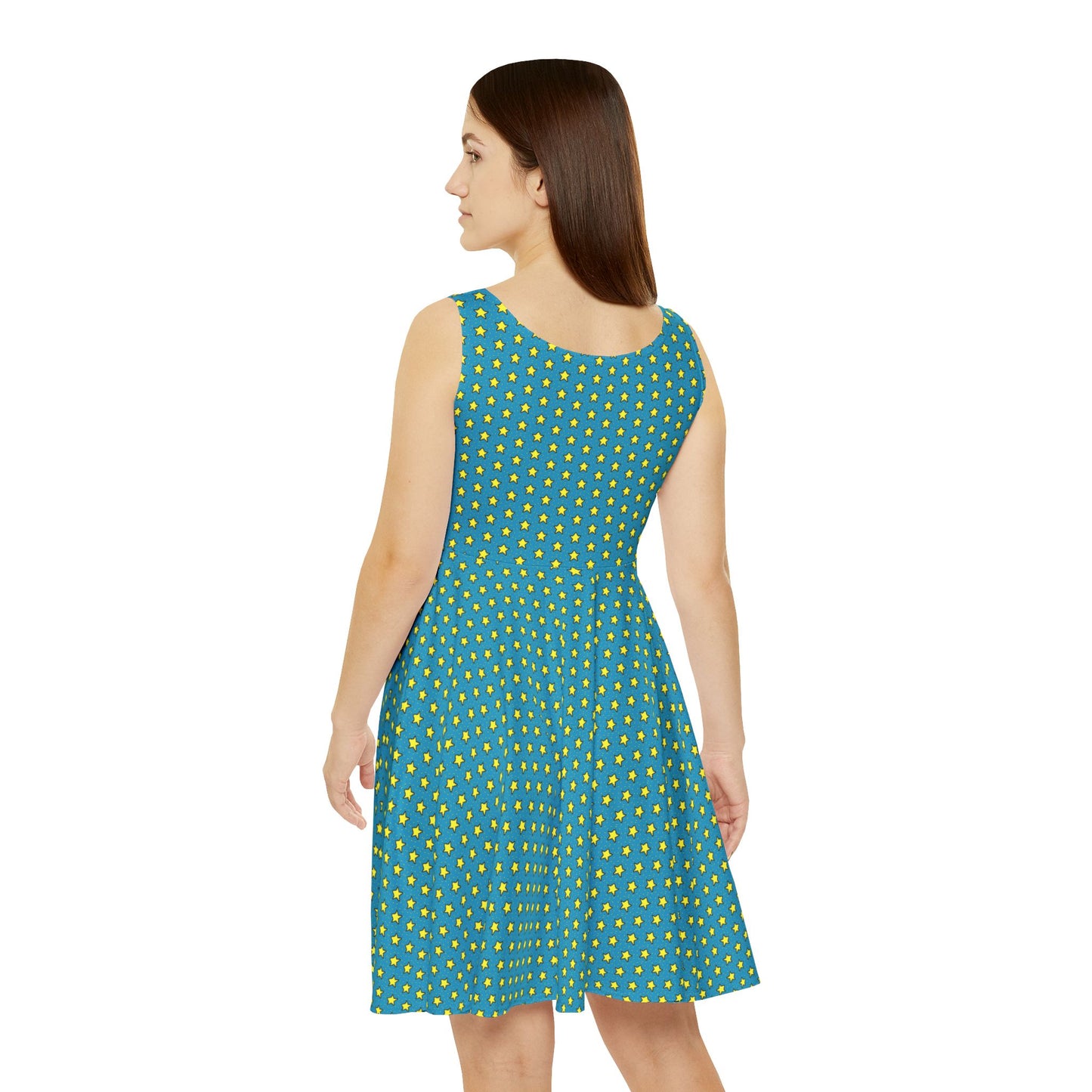 Retro Star Pixel Art Skater Dress – Teal