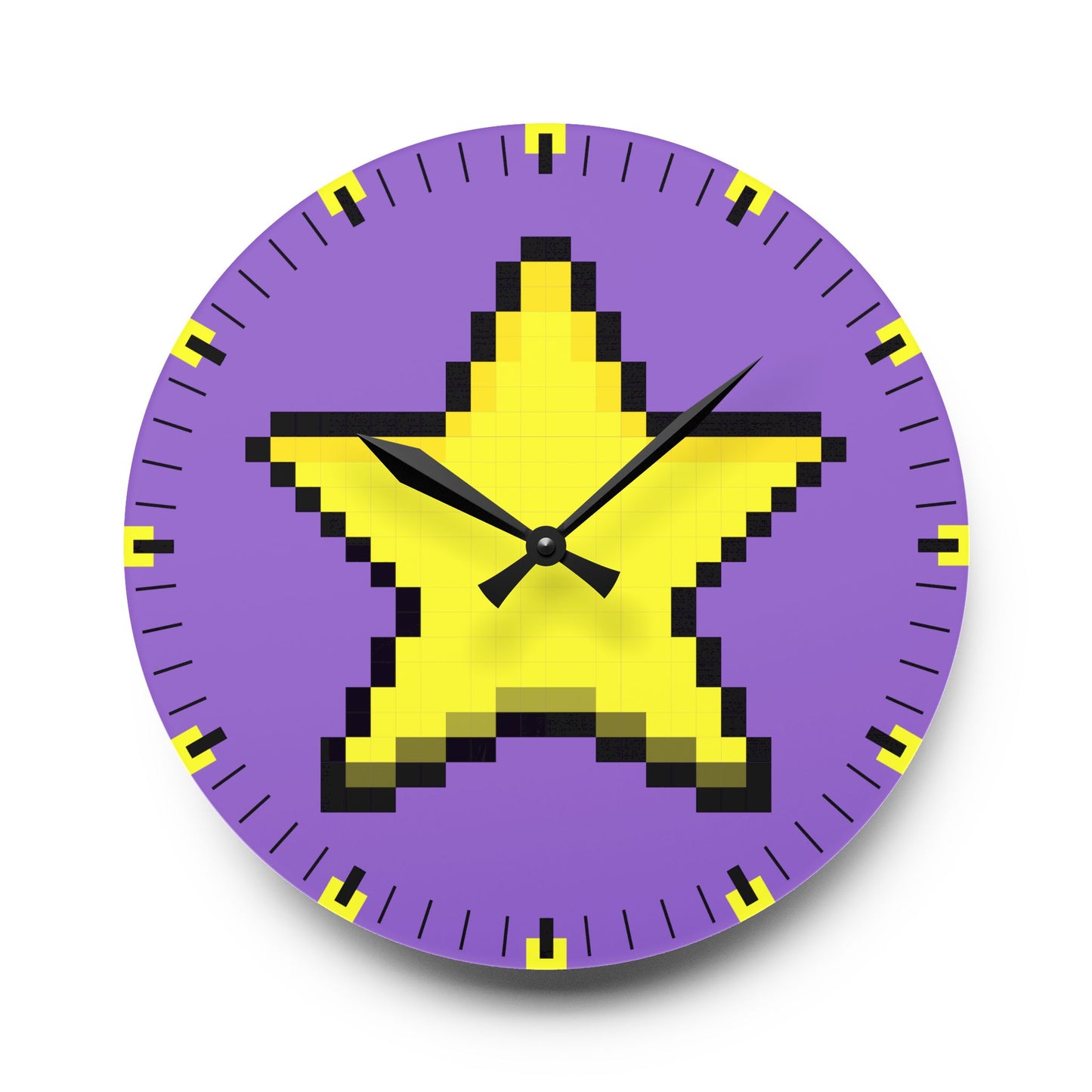 Star Retro Pixel Art Vintage Lavander Acrylic Wall Clock