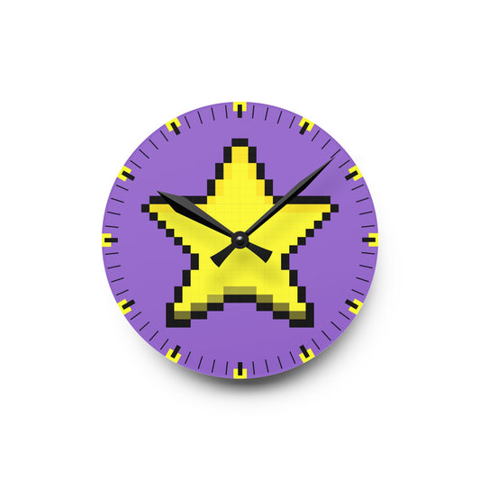 Star Retro Pixel Art Vintage Lavander Acrylic Wall Clock